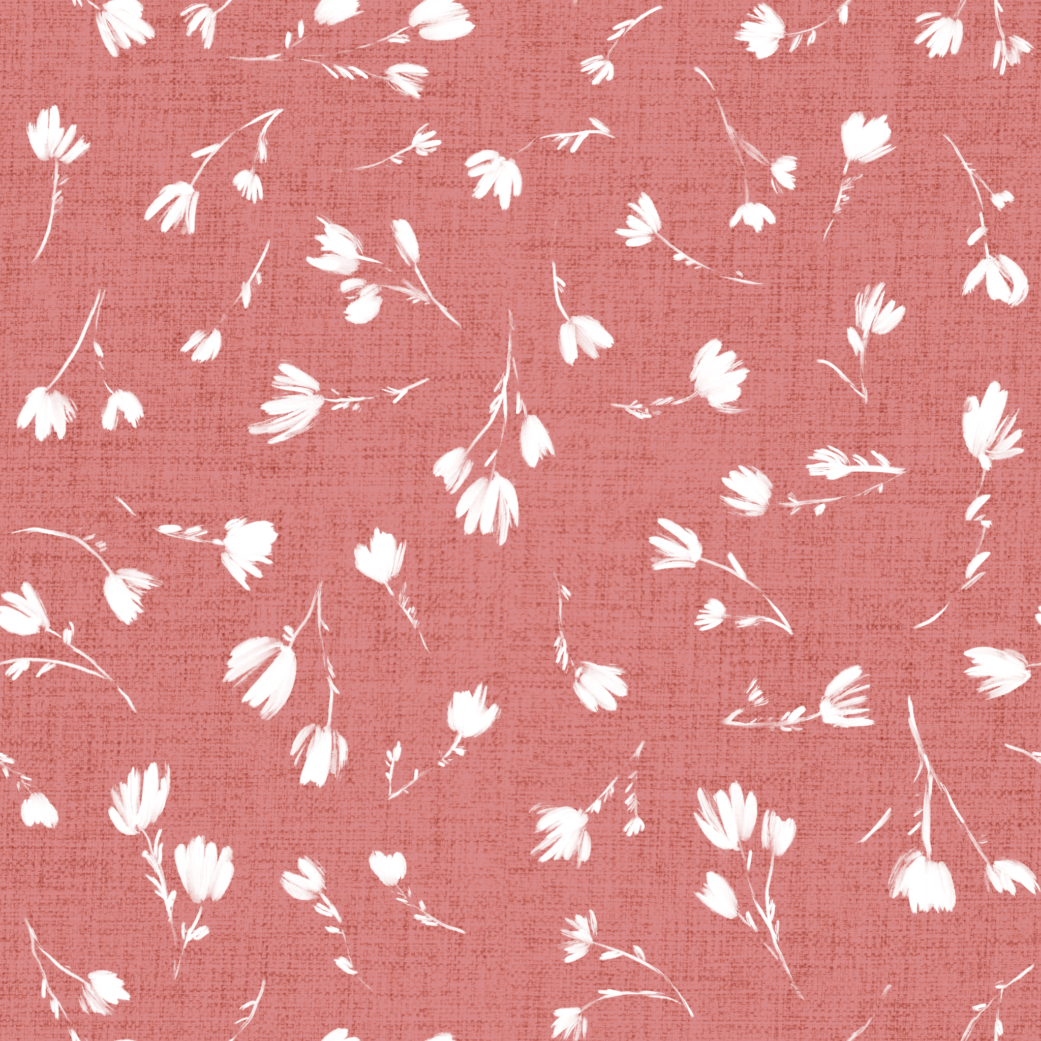 White floral pattern on a red fabric background